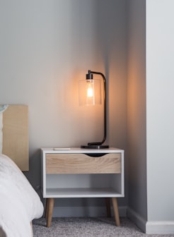 black table lamp on nightstand