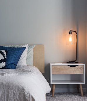 black table lamp on nightstand