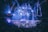 A grand concert hall filled with an audience, featuring an orchestra on stage. The stage is adorned with bright lights and colorful beams. A large choir is positioned behind the orchestra, and the stage is decorated with a British flag.
