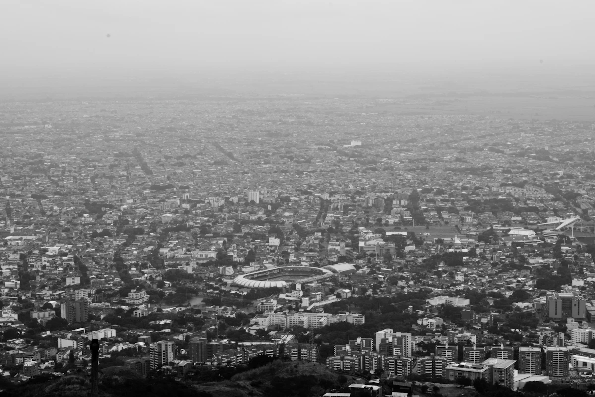 Aerial view of a Latin American city skyline