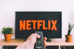 person holding remote pointing at TV