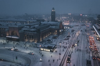 Finland streets at night covered with snow 