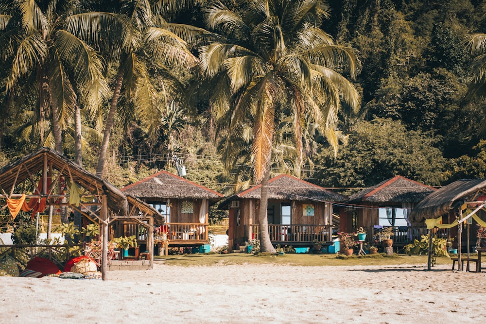 nipa huts on seashore