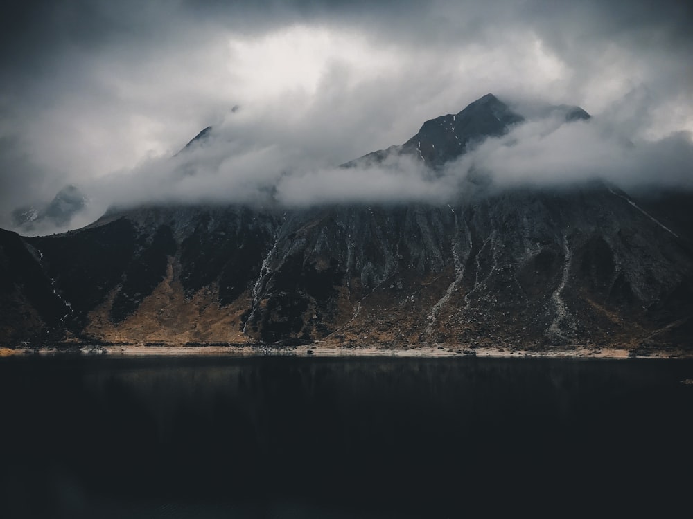 mountain in-front body of water