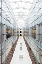 photography of glass wall hallway