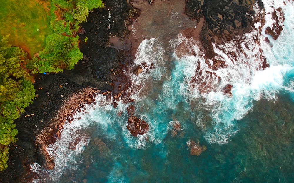 ocean waves on rocky shore