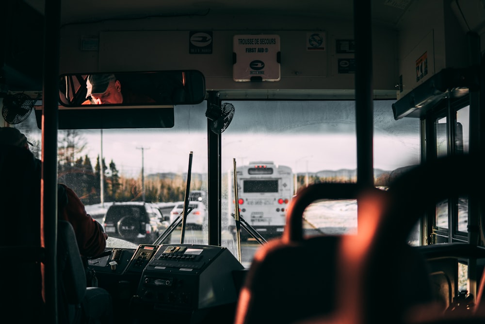 man riding bus