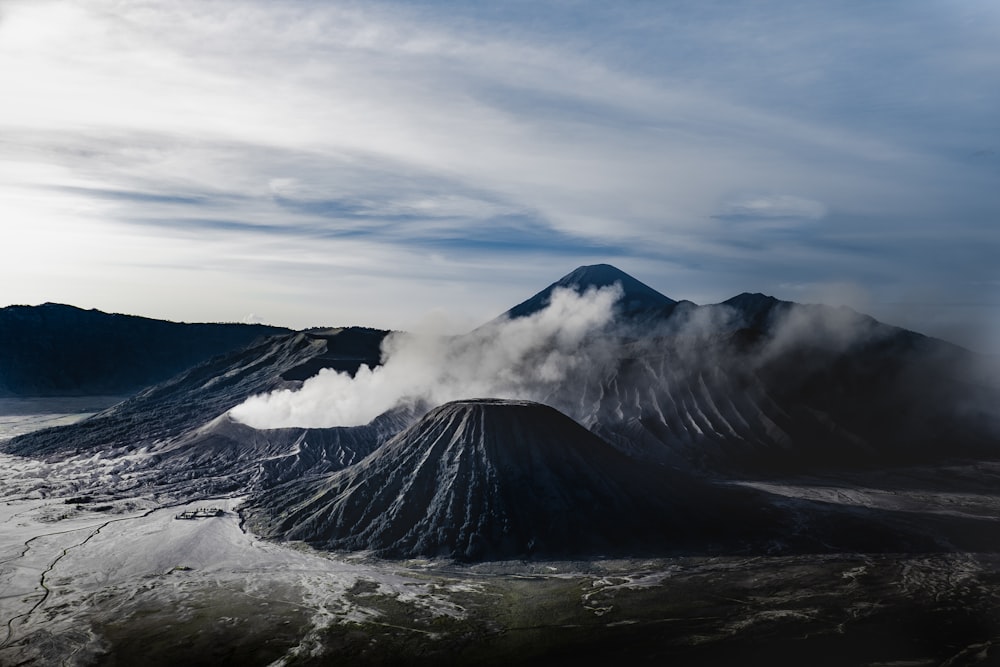 aerial photo of active volcano