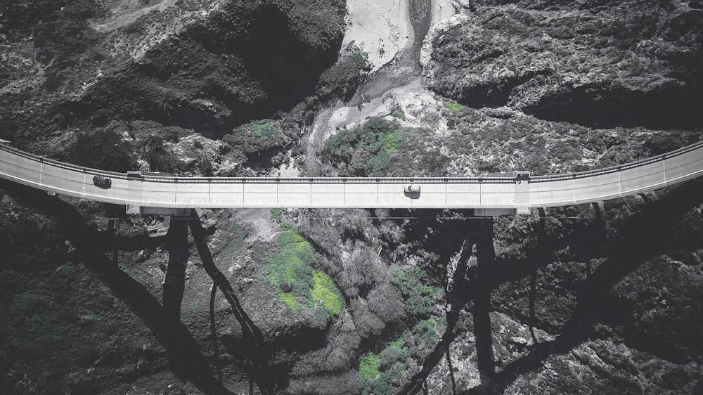 bird's eye view of gray concrete bridge