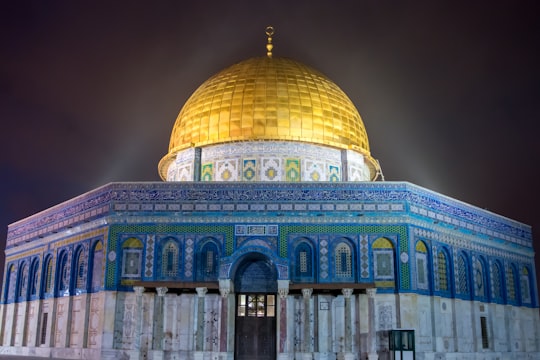 blue, white, and gold temple in Dome of the Rock Israel