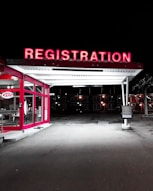 Registration neon signage
