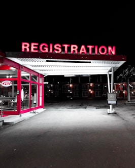 Registration neon signage