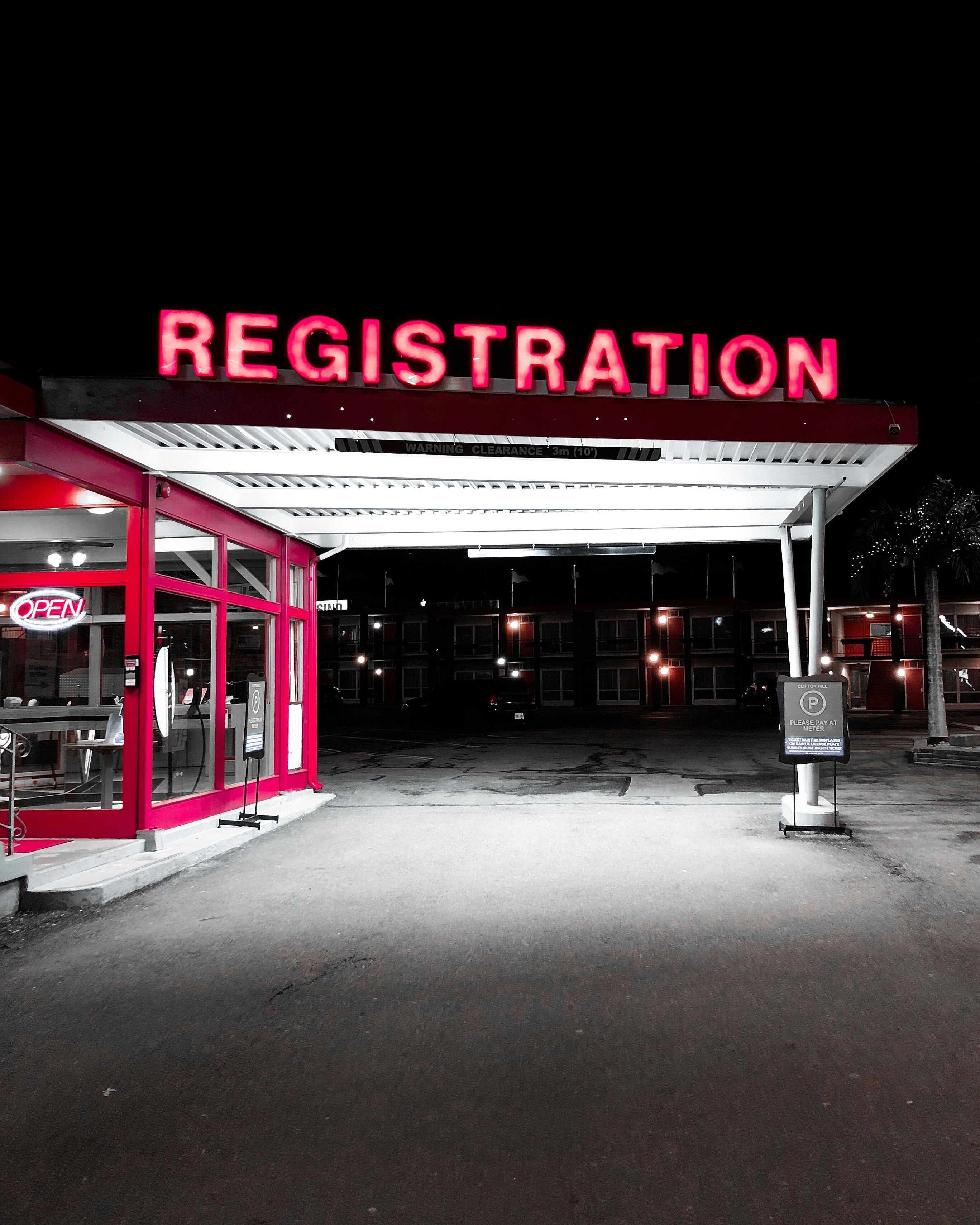 Registration neon signage