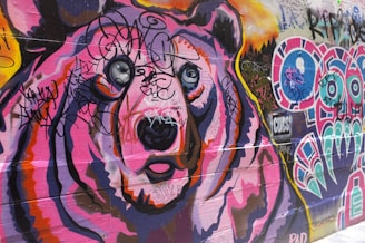 A vibrant meme featuring a bear in a surreal landscape.