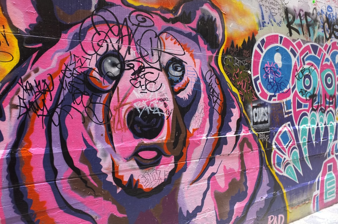 pink bear painted wall,