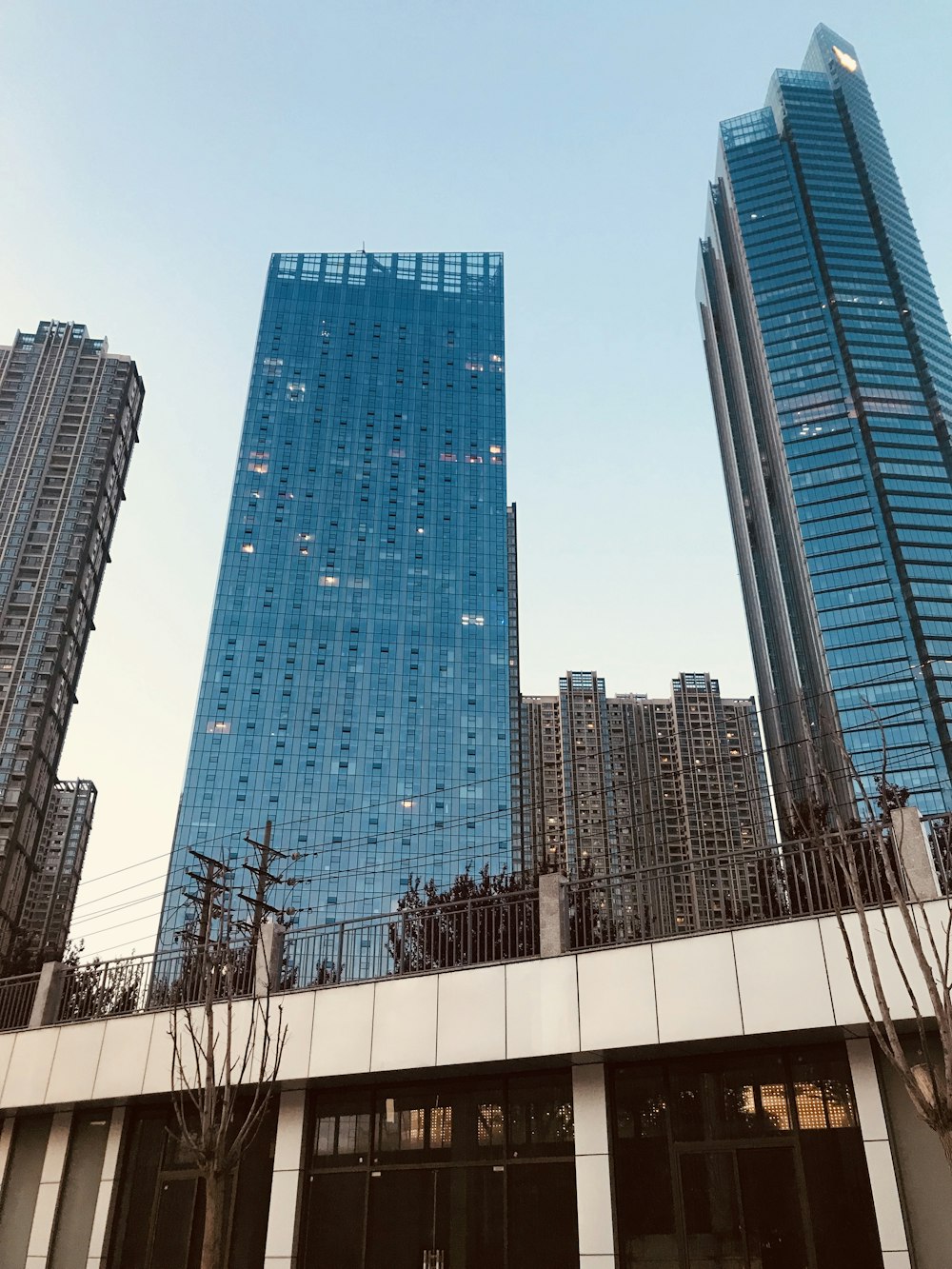 low angle photo of curtain wall high rise building