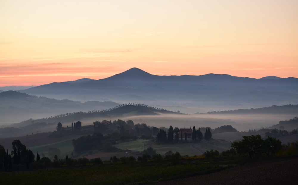 silhouette of mountains during golden hour