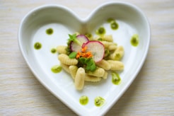 pasta dish on white bowl