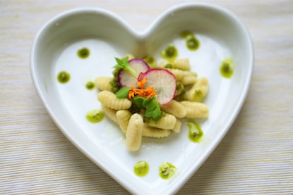 pasta dish on white bowl