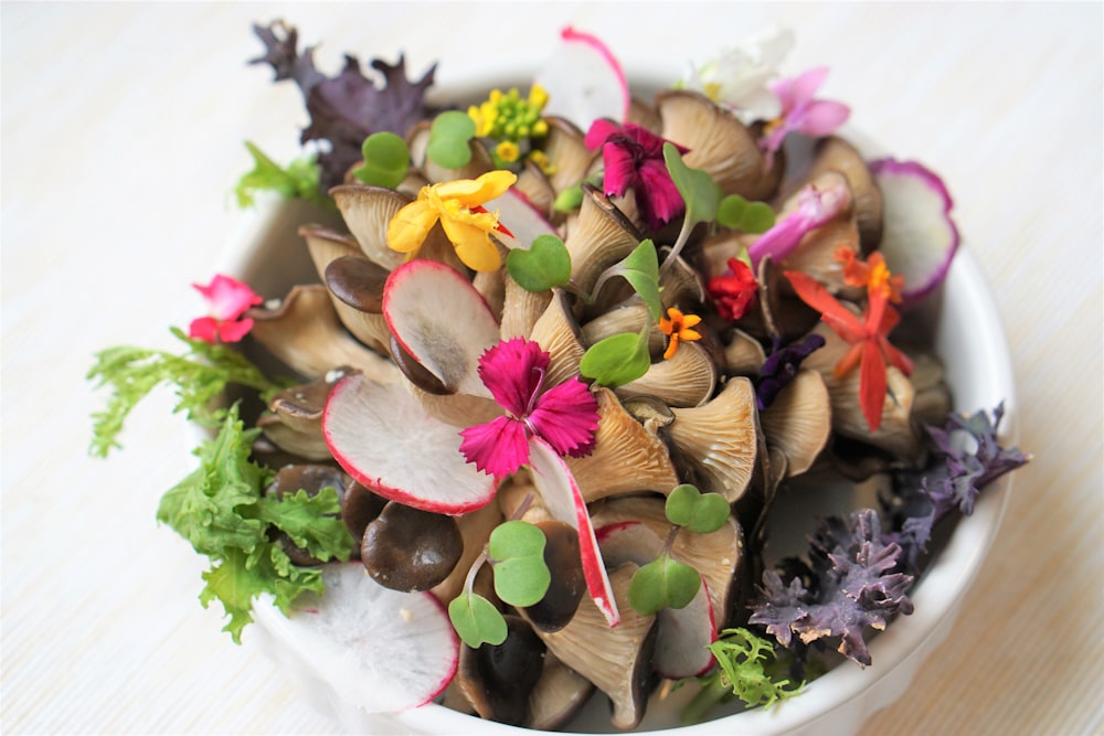 brown mushrooms on white bowl