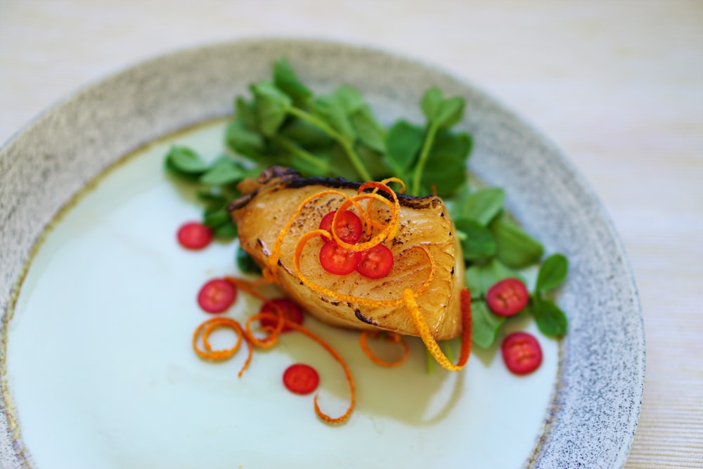 white ceramic plate with cooked food