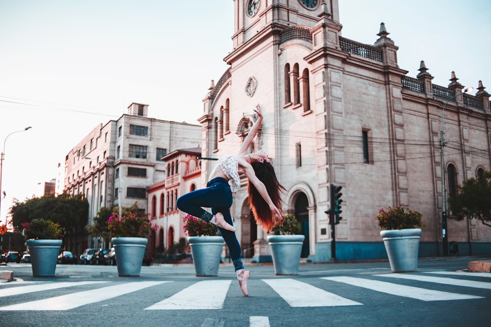 woman dancing on street