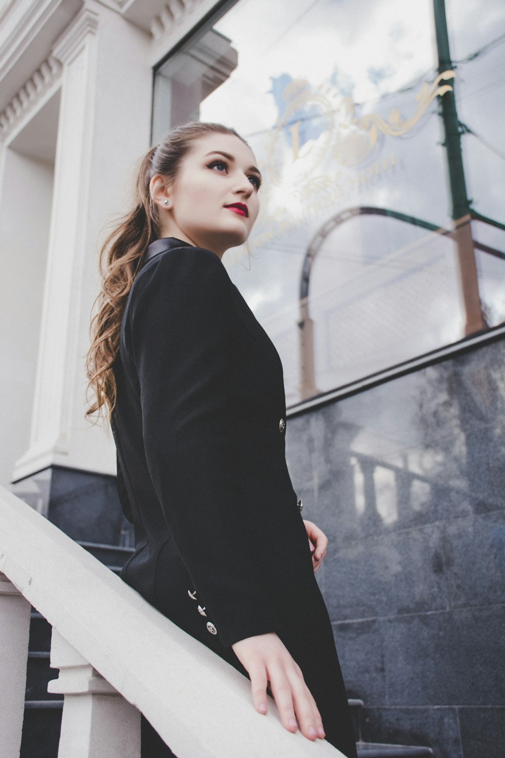 woman on stair