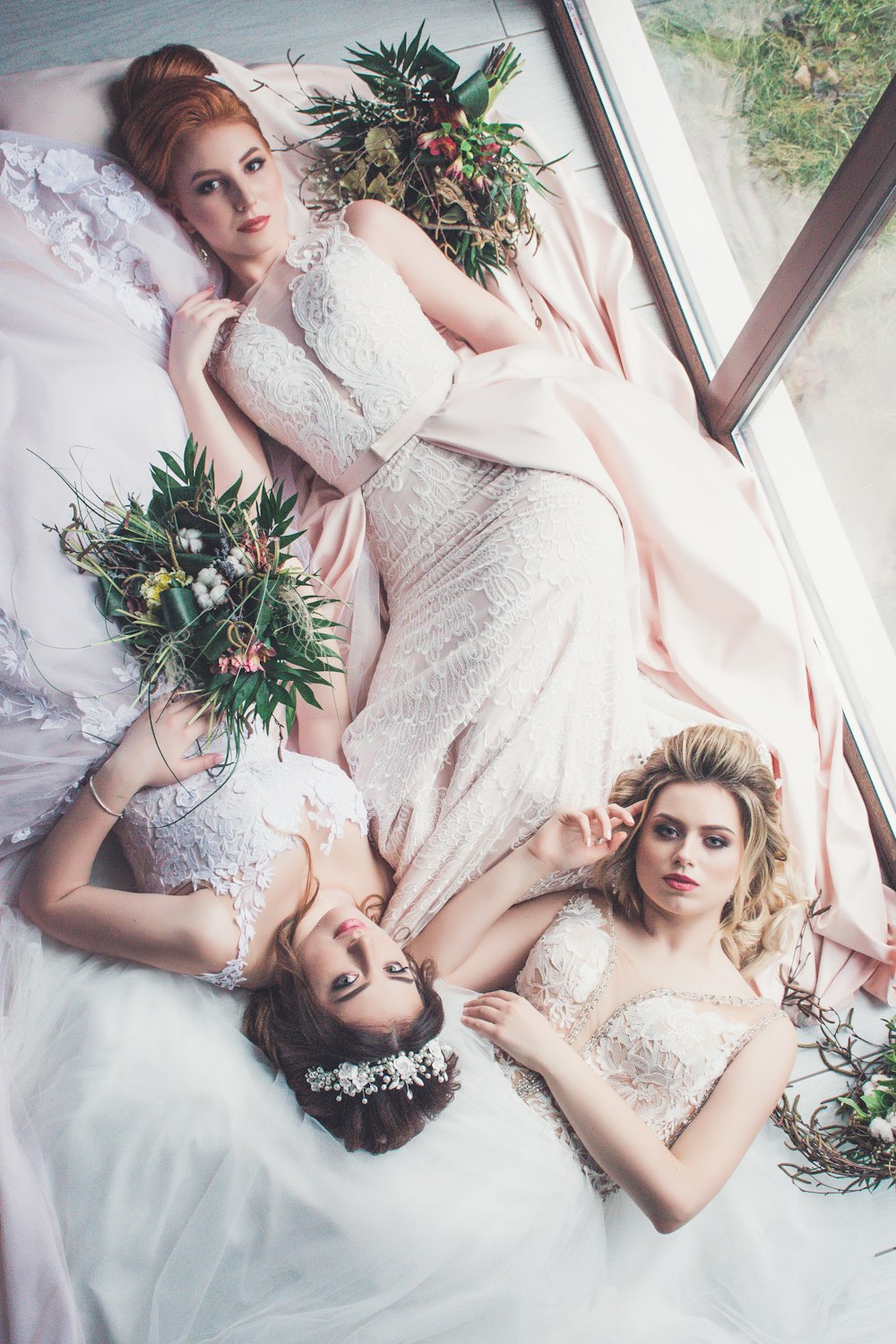 women's pink floral wedding dress