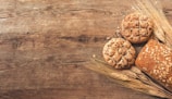 cookies, bread, and wheat on table