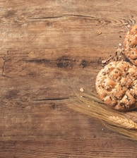 cookies, bread, and wheat on table