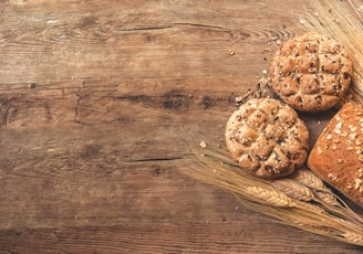 cookies, bread, and wheat on table