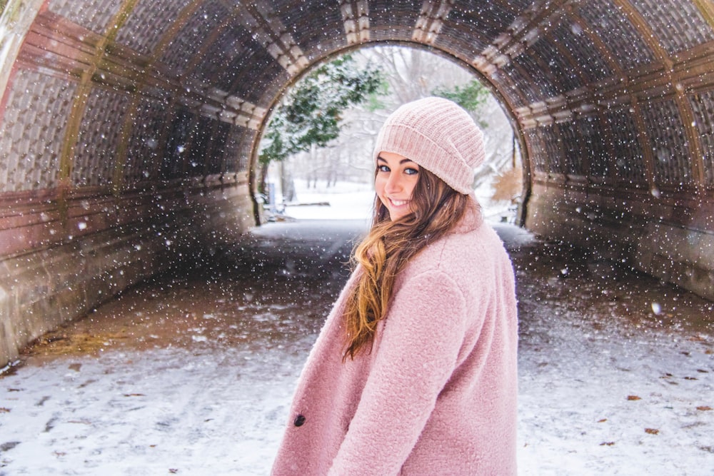 women's pink knit hat