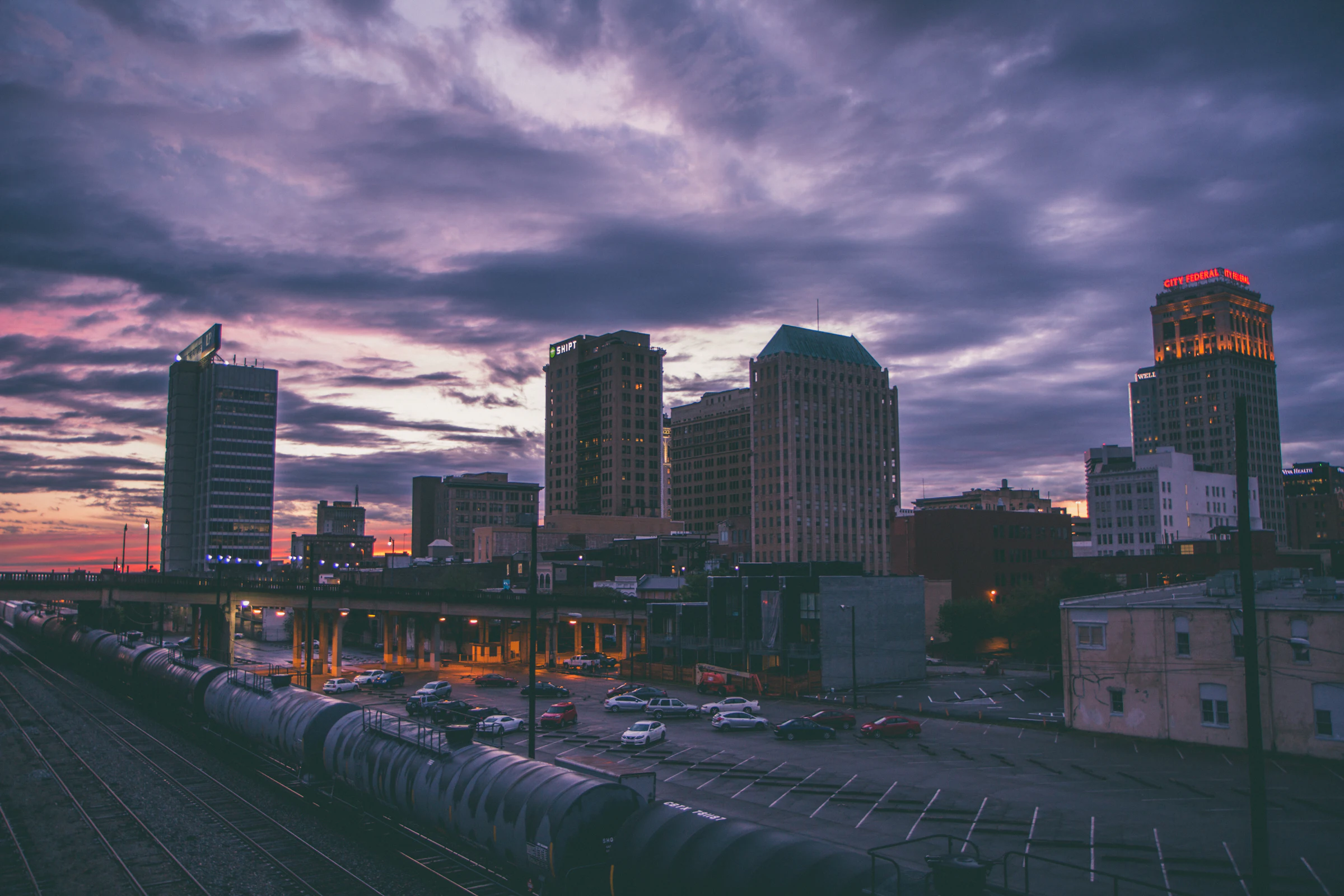 Downtown Birmingham, Alabama at dusk