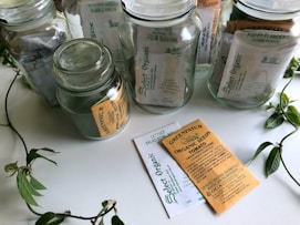 glass mason jars with seed sachet inside