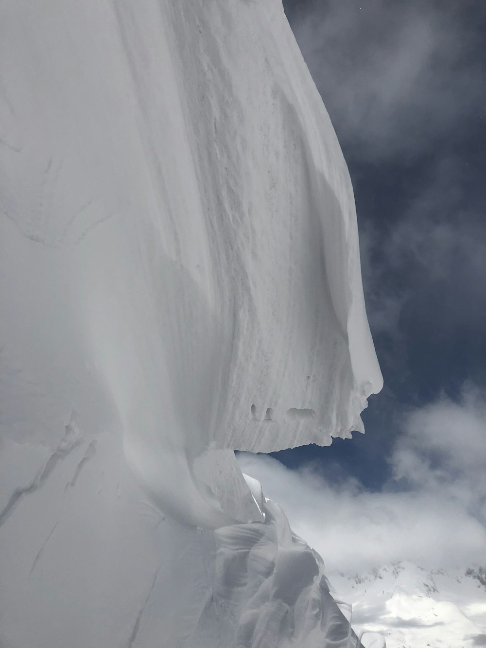 snow glacier under cloudy blue sky during daytime