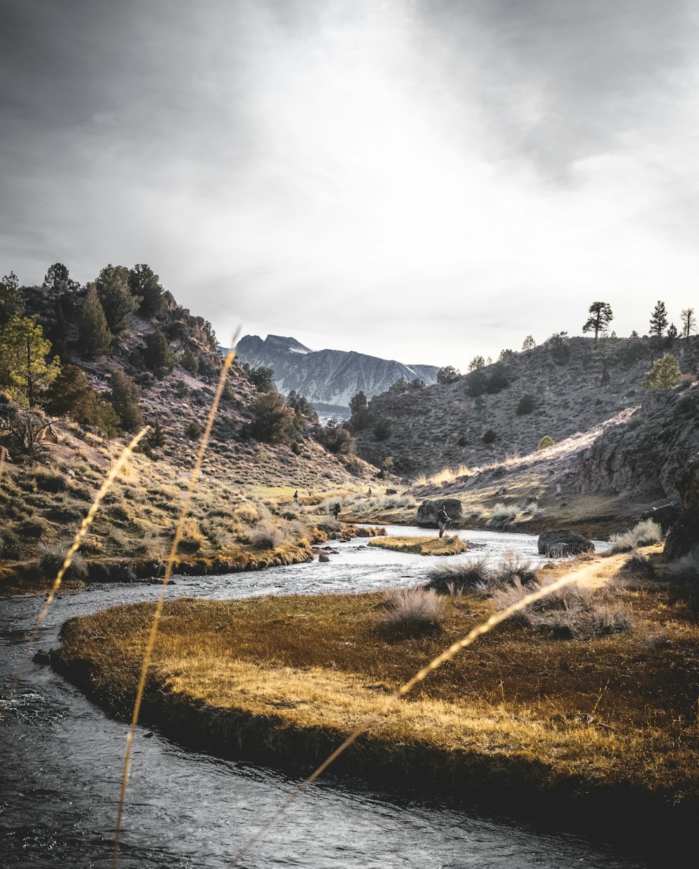 river in the middle of hills