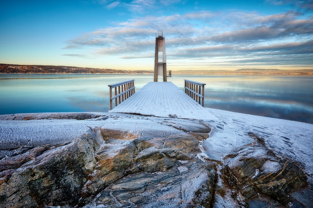 brown wooden dock near body of water