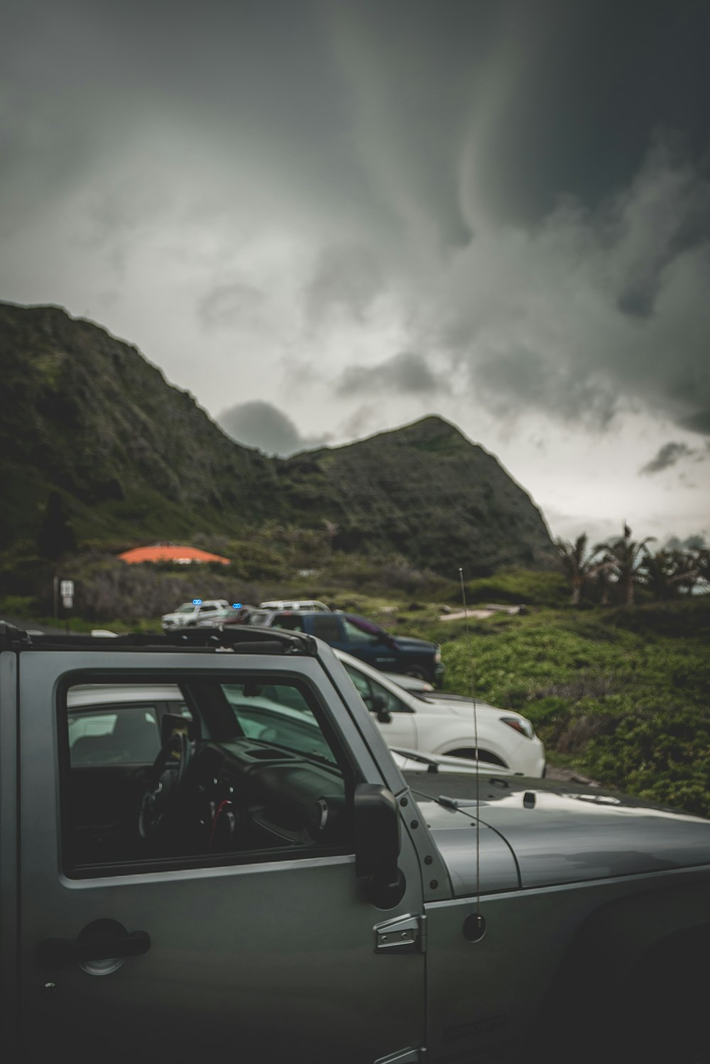 gray car near mountain