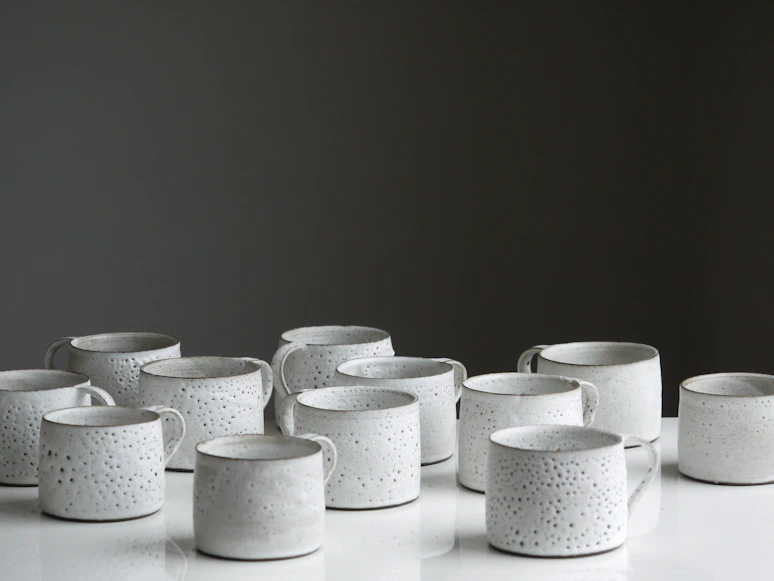 White Ceramic Mug Set in Minimalist Kitchen Home Decor 2026