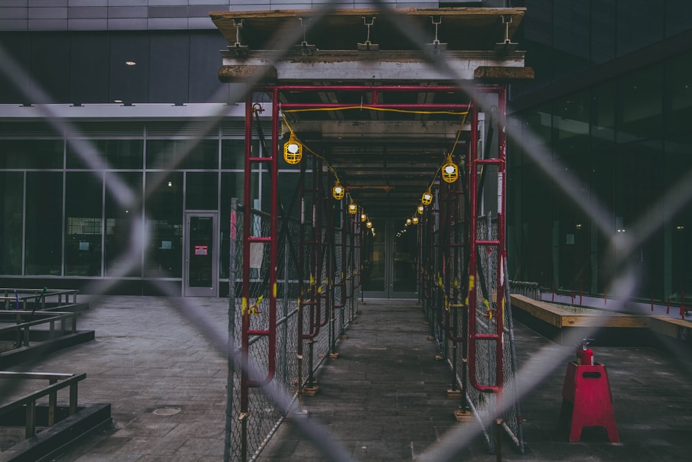 pathway underneath scaffolding