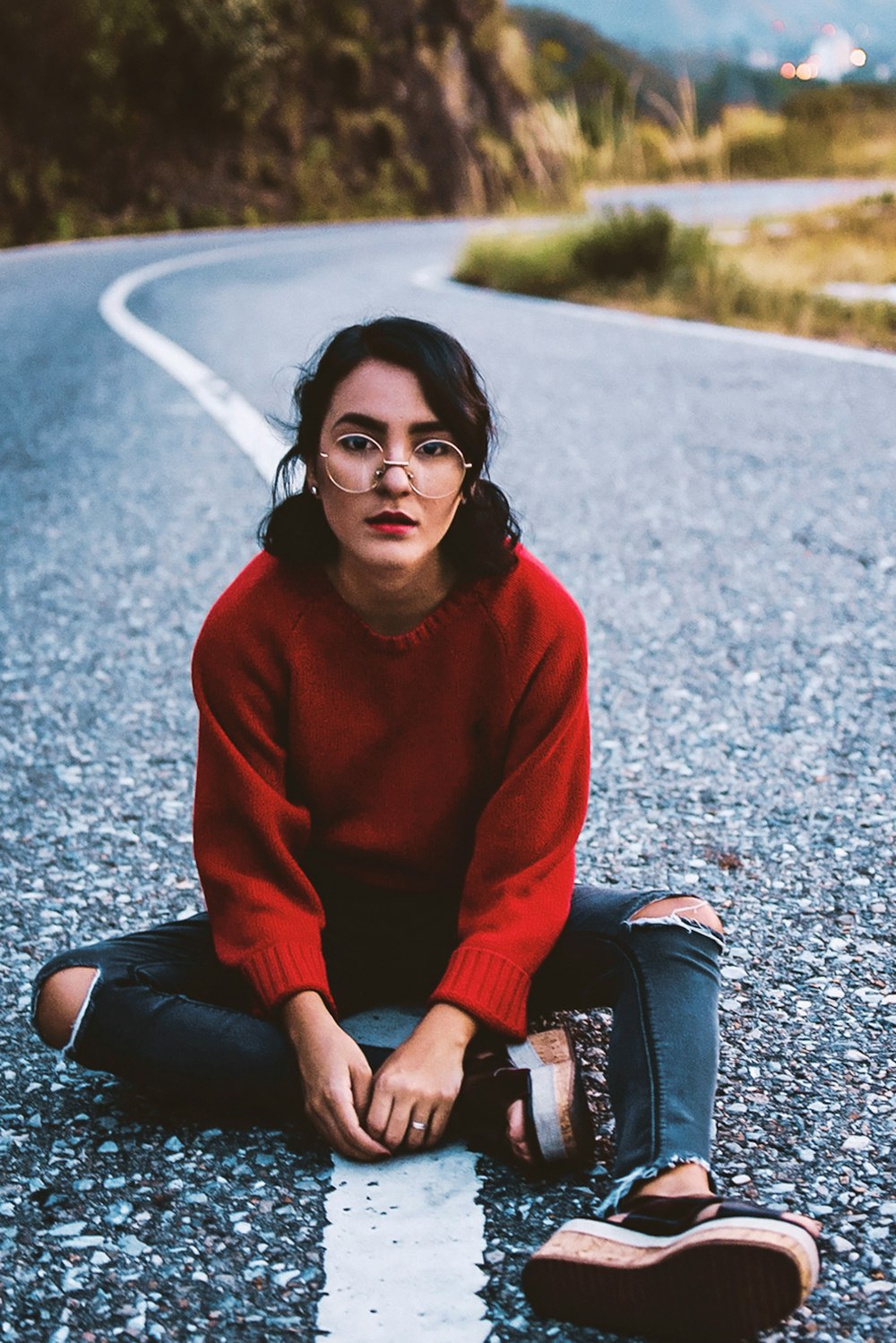 woman wearing red sweater