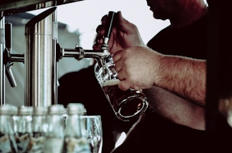 person holding beer mug