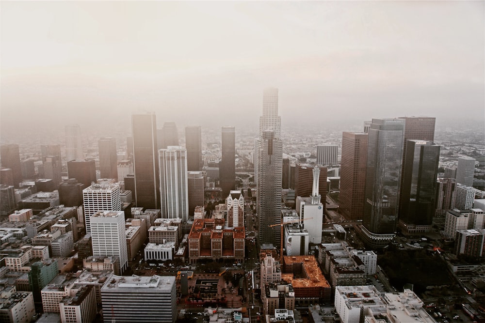 gray high-rise buildings under white sky