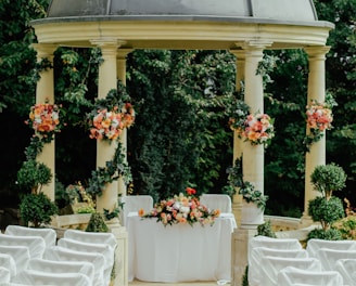 gray and beige gazebo near green leafed tree