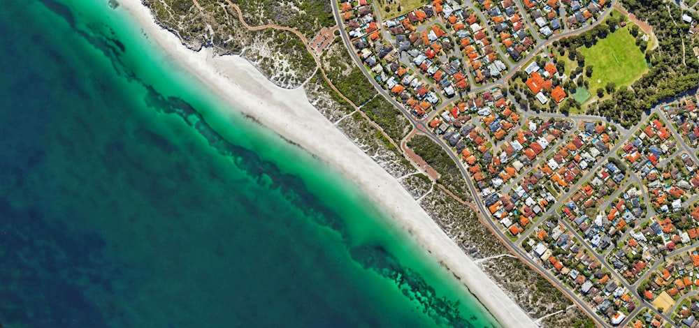 aerial photograph of seashore