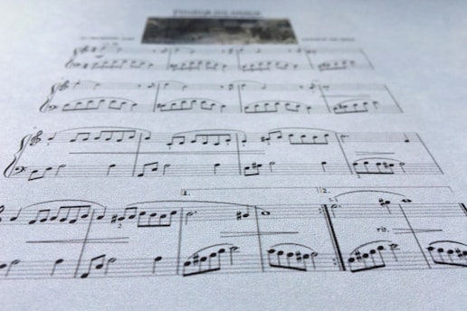 Close-up of traditional musical notes and calligraphy art blending together.