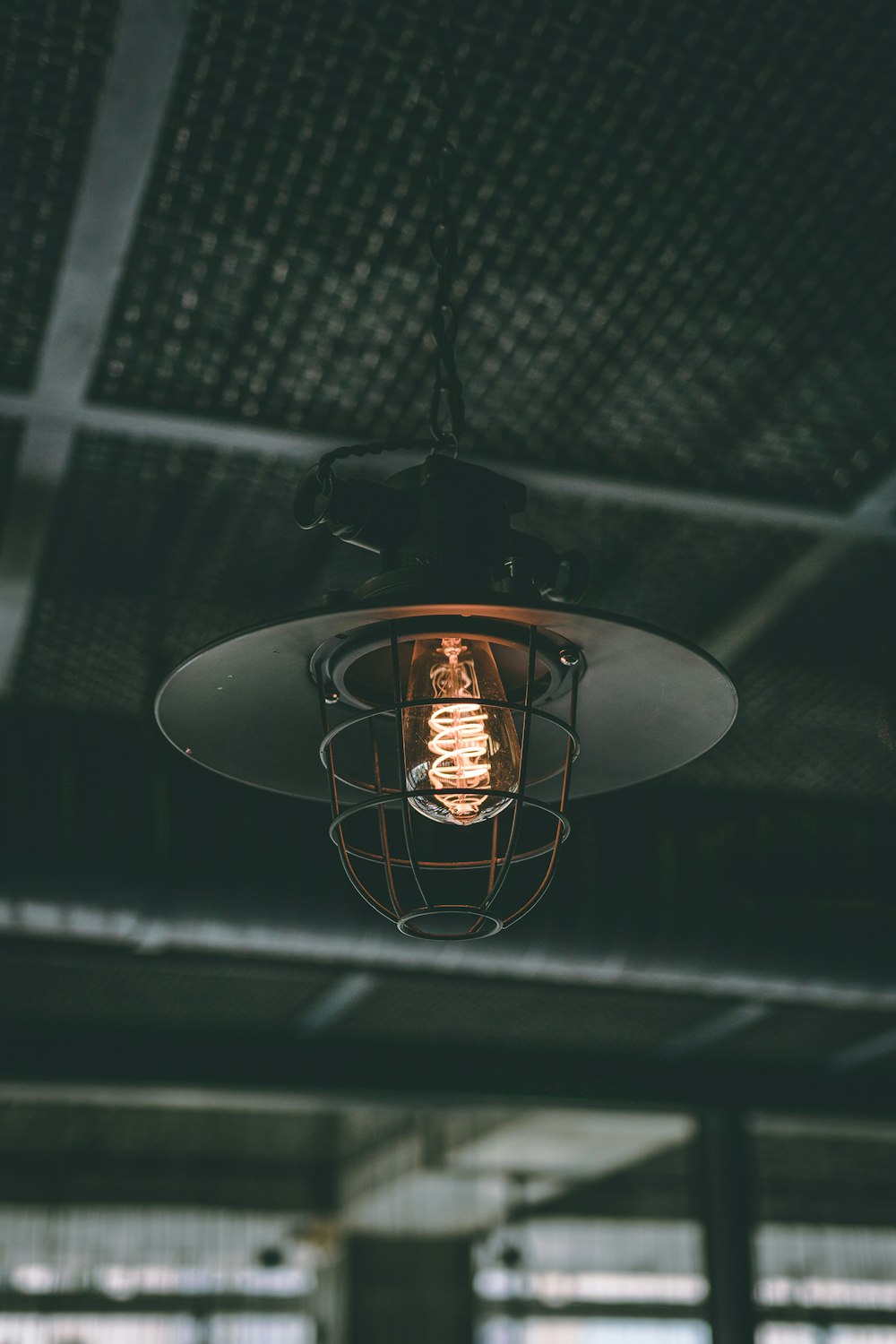 gray lighted pendant lamp