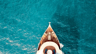 birds eye photography of boat on body of water