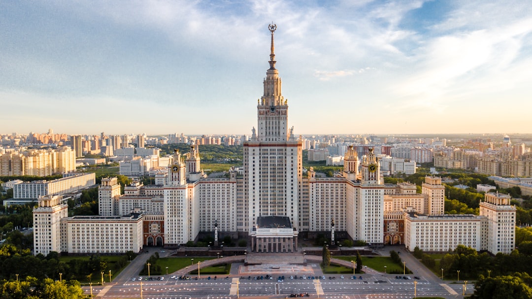 white and grey concrete tower, Moscow State University