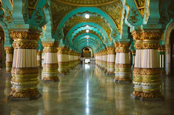 teal and gold floral dome pillar interior